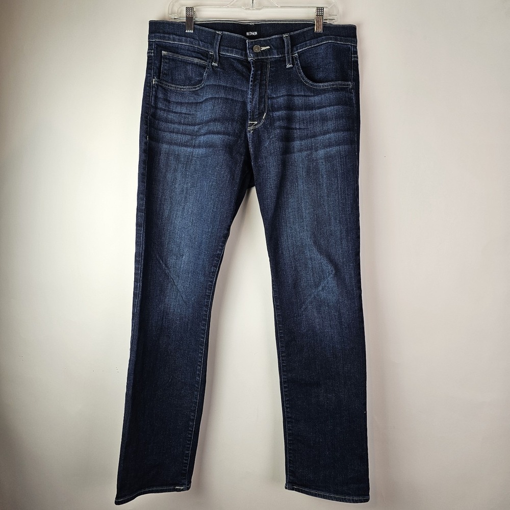 Hudson Jeans 34 Mens Dark Wash Byron Straight Leg‎ V Stitch Tab Pocket Denim